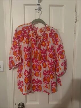 ivy jane Pink and Orange Floral Tie-Neck Blouse